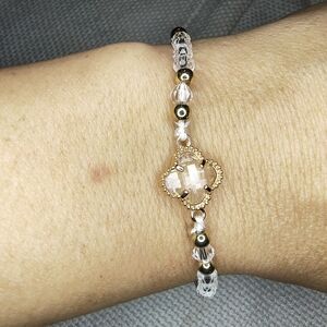 Gold and White Dainty Pearl-Inspired Bracelet